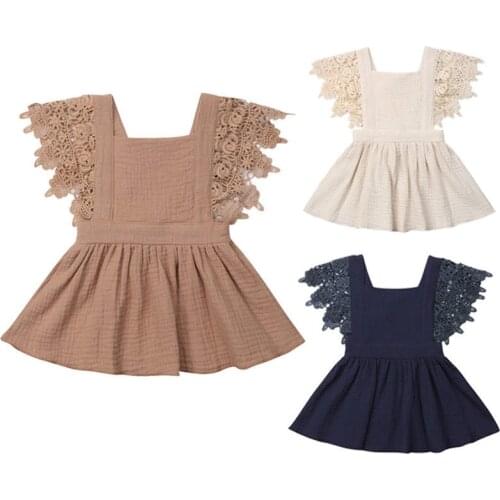 0-3Y Infant Toddler Kids Baby Girl Lace Sleeveless Solid Color Cotton Dress Sundress Clothes