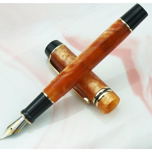 Kaigelu 316 Celluloid Fountain Pen,EF/F/M Medium Nib Beautiful Marble Orange Pattern Ink Pen Writing Gift for Office Business