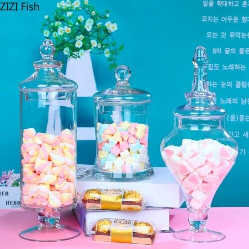 Transparent Glass Candy Jar with Glass Cover Wedding Dessert Display Stand Home Candy Storage Tank Wedding Decoration Ornaments