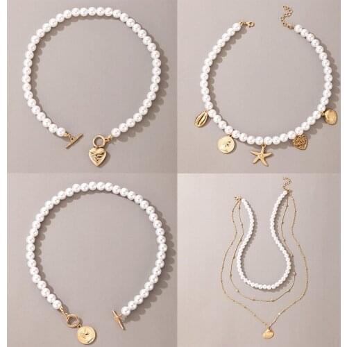 Luxury Gold Plated Pearl Stone Shell Pendant Necklace Womens Star Heart Necklace Neck Chain Bohemian Womens Jewelry Gift
