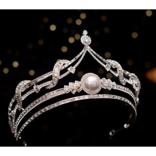 Luxury Baroque Bridal Crystal Tiara Crown Princess Queen Pageant Prom Rhinestone Pearl Tiaras Headband Wedding Hair Accessory