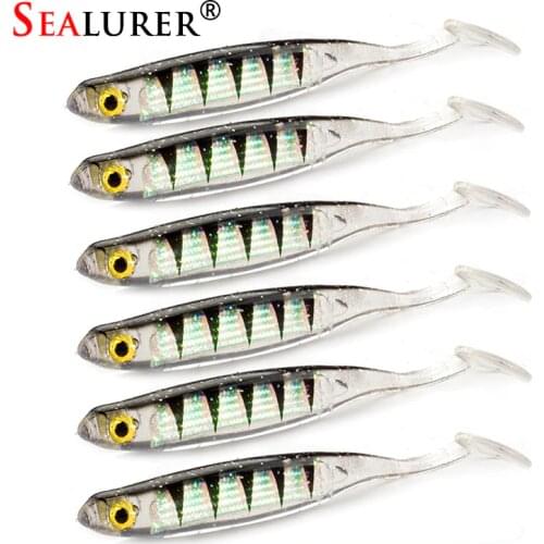 SEALURER 6pcs Pesca Artificial Fishing Soft Lure 105mm 5.2g Soft Japan Shad Worm Swimbait Jig Head Fishing Lures