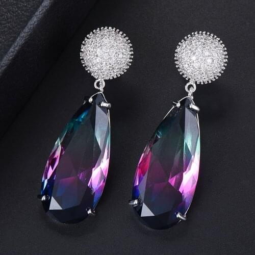 15*49 mm Fashion Pierced Crystal Drop Bridal Wedding Dangle Earrings Cubic Zirconia Inlaid Jewelry mujer moda korean earrings