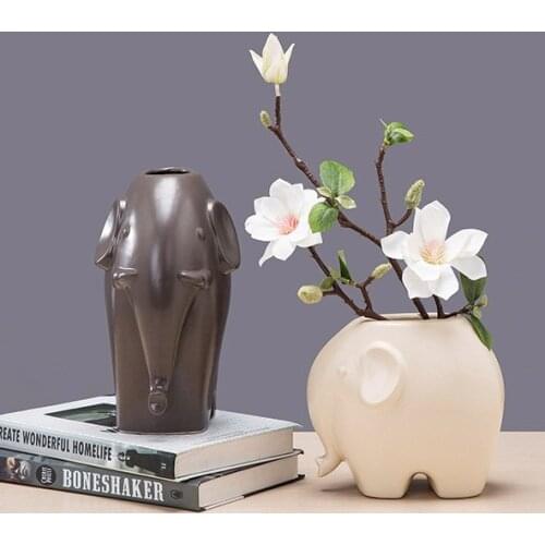 Elephant Animal Ceramic Vase Flower Arrangement European Creative Simple Nordic Decoration Furnishings Living Room Entrance