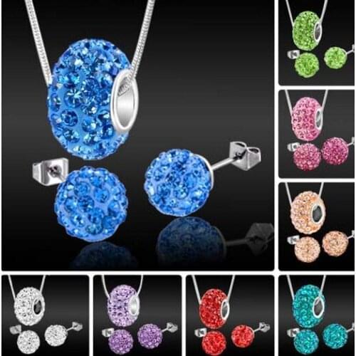 Mixed Random Color dg3 set necklace 10mm earring Resin Rhinestone Silver Big Hole 14mm european beads crystal