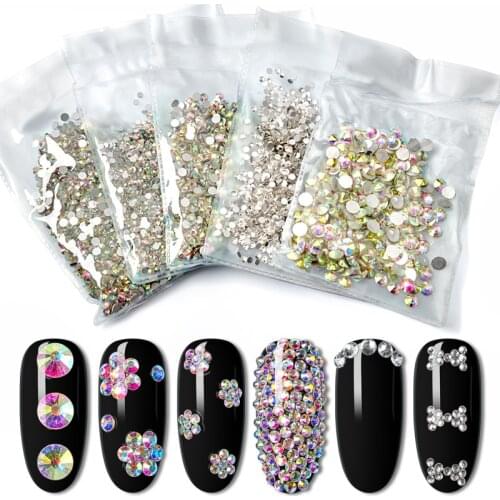1 Box Multi Size Glass Rhinestones Mixed Colors Flat-back AB Colors Tip 3D Charms DIY Tips Manicure Nail Art Decorations