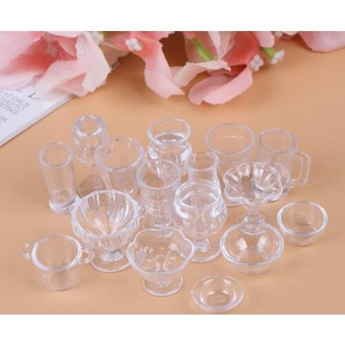 17pcs/lot plate cup dish bowl tableware set Dollhouse Miniature Toy Doll Food Kitchen living room Accessories 1:12 Scale