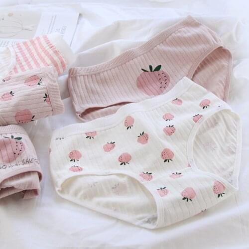 Cute Cartoon Fruit Cotton Girls Underwear Breathable Printed Panties Women Strawberry Briefs Lingerie WDC4821