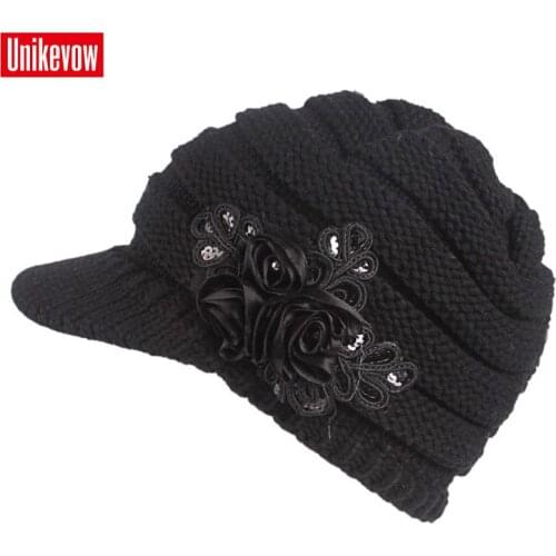 UNIKEVOW New arrival beanie Casual hat with handmade flower for Women Hip-hop cap for autum spring winter ladies' hats