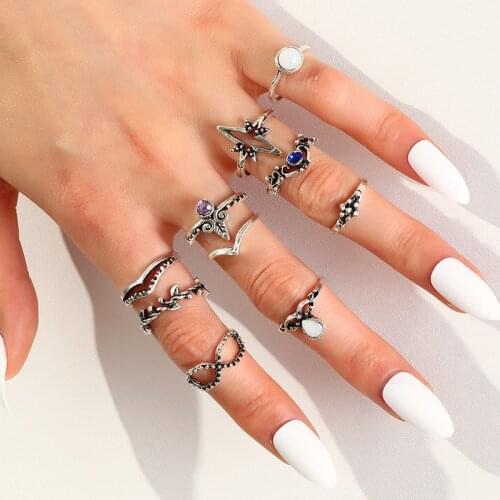Vintage Silver Color Rings for Women Boho Astral Anillos Men Glasses Geometric Anel Punk Retro Branch Ring Set Girl Jewelry Gift