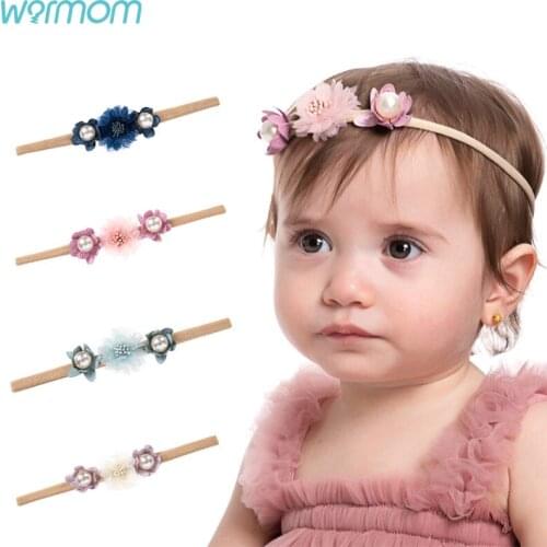 Warmom Cute Pearl Floral Newborn Baby Girl Headbands Princess Flower Elastic Baby Headband Hair Band For Girls Hair Accessories