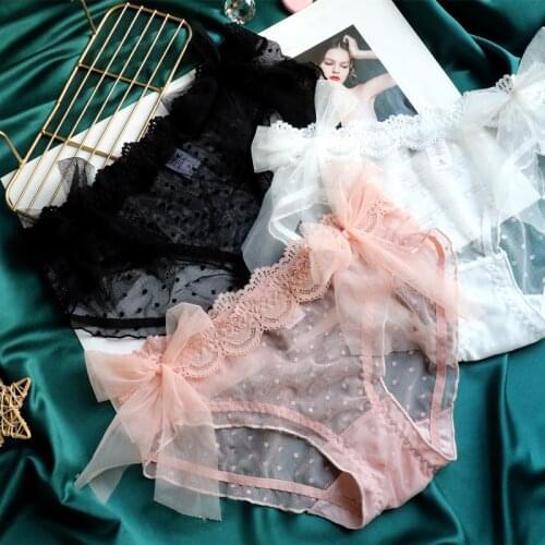 Japanese Cute Polka Dot Sweet Lolita Girl Bow Lace Lace Sexy Panties Womens Mid-Waist Womens Briefs Panties Cute