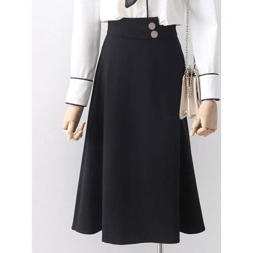 Women 2021 Spring Autumn New Fashion Skirt Female High Waist Midi A-Line Skirts Ladies Streetwear Solid Color Jupe Femme C807