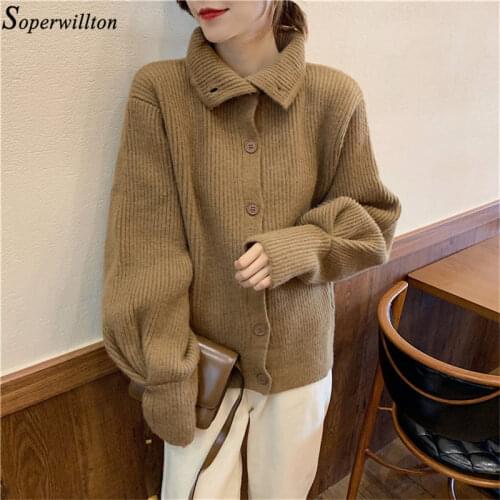 Sweater Knitted Cardigans Women Long Sleeve Autumn Winter Knit Coats Black Khaki Female Knitwear Button Thick Warm Fashion Solid