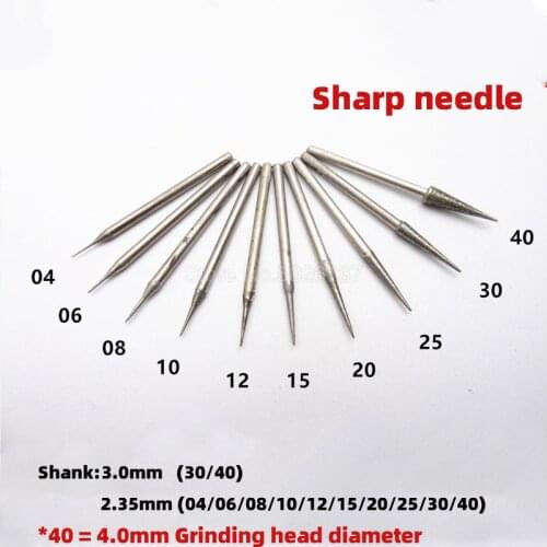 1Pcs 2.35mm Shank Sharp Needle Drill Diamond Grinding Rods Shank Bur Bit Needle Carving Punch Drilling Rotary Sharp Grind Head