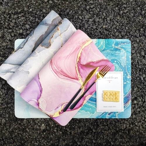 1pcs PU Leather Placemat Coaster Creative Marble Dining Table Mats Heat Insulation Mat Waterproof Table Pad
