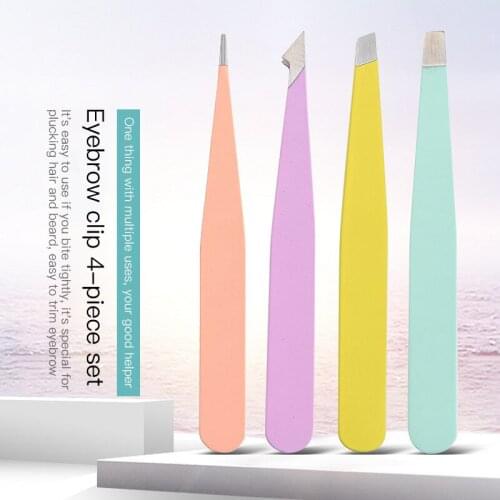 HOT!!!2Pcs Eyebrow Tweezer Colorful Hair Beauty Fine Hairs Puller Stainless Steel Slanted Eye Brow Clips Removal Makeup Tools
