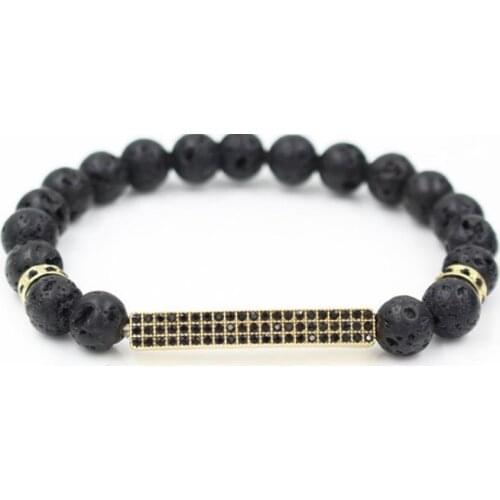 8mm hg34 gold silver Copper cz zircon cubic zirconia elastic adjusted black stone volcanic lava tube Bracelet Bangles