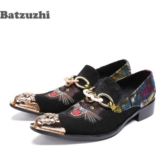 Batzuzhi Rock Chaussures Hommes Men Shoes Pop Metal Toe Black Suede Business Leatehr Shoes Oxfords Designers Party Shoes Men