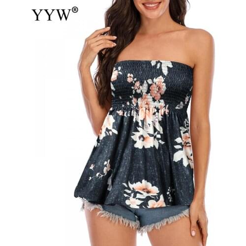 Women Strapless Boob Tube Blouse Ladies Casual 2021 Fashion Bandeau Floral Summer Beach Holiday Vest Tank Tops Pregnant Woman