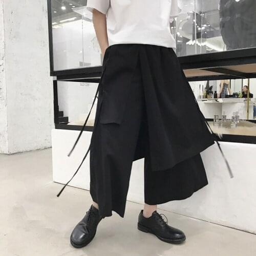Free shipping New fashion Summer dark mens loose casual pants hair stylist wide leg skirt male harem cotton and linen pants