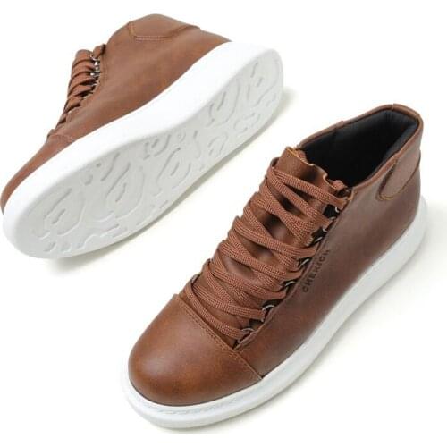 Chekich Mens Shoes Brown-Tan Non Leather Spring & Autumn Seasons Lace-Up Shoes Snow Ankle White Outsole Solid Unisex Women Boot Odorless High Top Unisex Big Sizes Footwear Daily Basic Platform Fashion Band CH258 V7