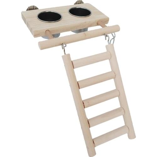 Wooden Bird Playground Parrot Play Stand Parakeet Gym Training Stand with Feeder Cups Ladder Toys for Cockatiels Parrots Playing