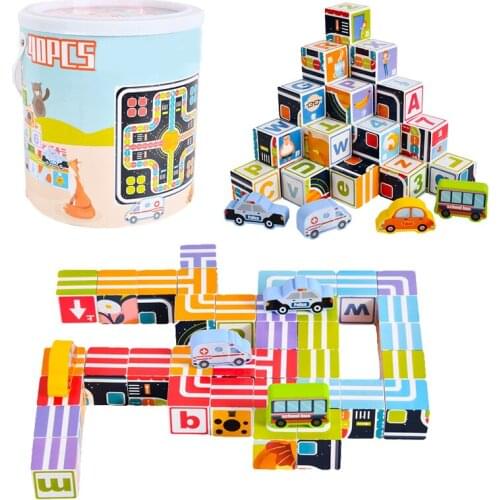 Children 3D Track Building Blocks Toys Wooden Set Animal Alphabet Digital Cognition Chess Boards Games Montessori Education Toys