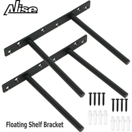 Alise 2 Pcs Stainless Steel Floating Shelf Bracket Heavy Duty Hidden Brackets Supports Blind Shelf Wall Mount 6-Inch,Matte Black