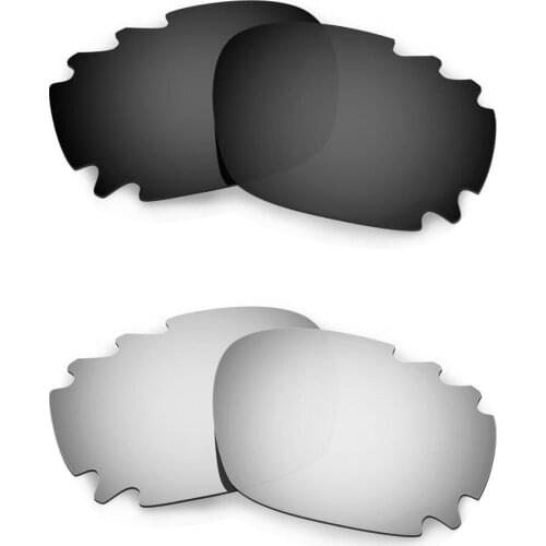 HKUCO For Jawbone Asian Fit Vented Sunglasses Replacement Polarized Lenses 2 Pairs - Black & Silver