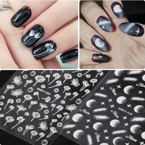 HNUIX 1 Sheet Lotus Nail Sticker White Transparent 3D Flower Nail Art Stickers Nail Stickers Nail Decals