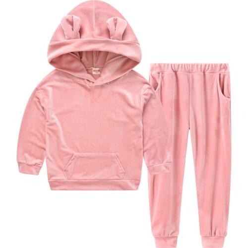 Child Girl Clothing Sets Fashion Sweater Rabbit Ear Velvet Sport Suit Tops Pants 2pcs/set Baby Girls Clothes Autumn Spring 1-7T