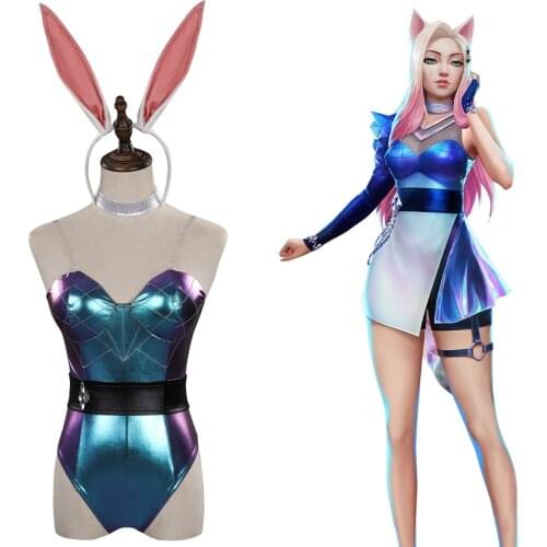 LoL KDA Ahri Cosplay Costume Bunny Girls Dress Jumpsuit Outfits Halloween Carnival Suit