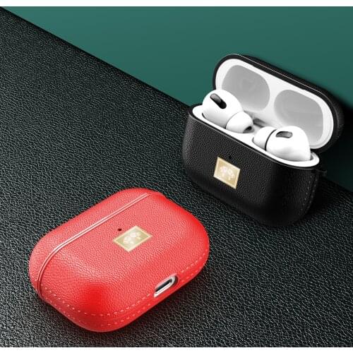 Litchi Leather Skin Case For AirPods Pro PU Leather Bluetooth Wireless Earphone Protective Cover For AirPods Pro Charging Box