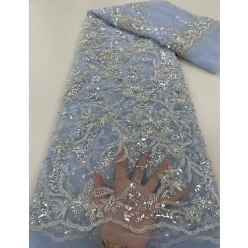 Nigerian Mesh Lace Fabrics SYJ-388684 with Beads African Sequins Lace Fabric High Quality French Tulle Lace Fabirc