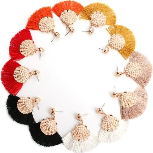Lalynnlys Handmade Bohemian Imitation Pearl Tassel Fan Shape Earring Women Half Circle Drop Earrings Girls Gift Jewerly E55741