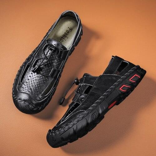 Mens Casual Sneakers Business Casual Shoes Summer Water Shoes Genuine Leather Beach Sandals Plus Size Outdoor Slippers