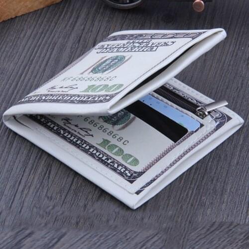 US Dollar Bill MenWallet Brown Leather Wallet Bifold Men Wallet Soild Coin Pocket Purse Credit Card Photo Male Wallets Wallet