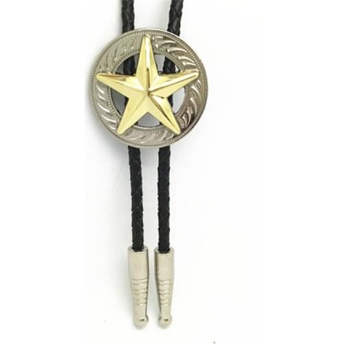 The cowboys of the west Texas pentagram poirot tie rope upscale double color plating alloy leather clothing accessories both men