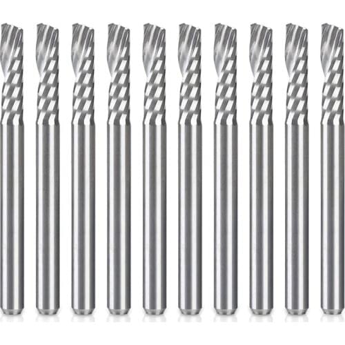 10 Pack CNC Router Bits 1/8 inch Shank Spiral Upcut Router Bit Single Flute End Mill Set Milling Cutter Tungsten Steel Engraving