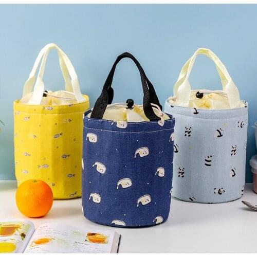 New Girl Cylindrical Lunch Bag Students Round Lunch Box Bag Waterproof Insulation Circular Drawstring Food Thermal Cooler Tote