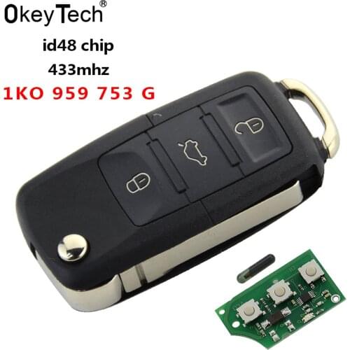 OkeyTech 3 BTN 433mhz ID48 Chip Remote Control Car Key For VW VOLKSWAGEN CADDY EOS GOLF JETTA SIROCCO TIGUAN 1K0 959 753 G case