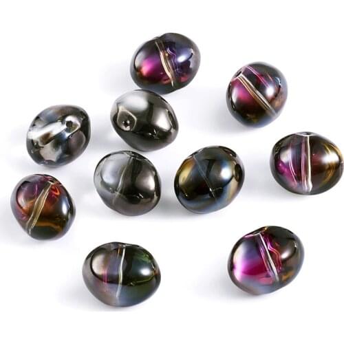PandaHall 10 pc 16mm Half Plated Crystal Glass Oval Loose Beads Black Plated for Jewelry Making DIY Findings Accessories