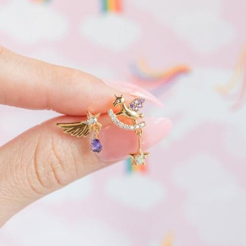 New Ins Little Angel Earrings Simple Retro Creative Purple Zircon Angel Star Stud Earrings For Women Girls Fashion Jewelry Gift