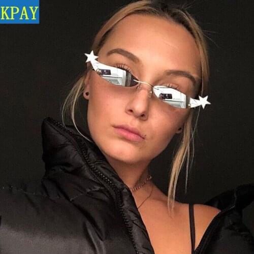 2019 New Small Rimless Steampunk Sunglasses Women Men Fashion Cat Eye Star Fire flame Sun Glasses Hot Metal Mirror UV400 Eyewear