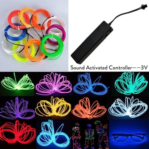 Light Green Red Yellow White LED Glow Neon 5M EL Wire Light String Strip Rope Tube Car Party + 3V Sound Activated Controler