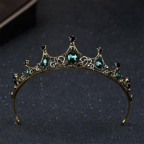Hot Sale Vintage Baroque Style Green Crystal Tiaras and Crowns Headwear Noiva Bridal Bride Wedding Party Hair Jewelry Diadem