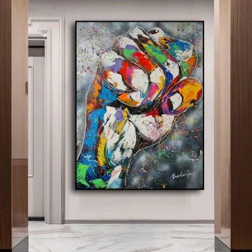 Inspirational Graffiti Art Abstract Fist Canvas Painting Wall Art Posters Prints Wall Pictures for LivingRoom Home Cuadros Decor