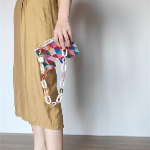 【wander lamar 】new design rainbow color triangle splicing evening hand bags 2021 fashion box clutch evening bag