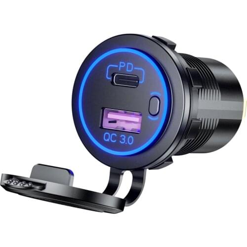 60W PD Type C QC 3.0 USB Charger Socket with Switch Power Outlet Adapter Waterproof For 12V 24V Car Truck Boat RV Motorcycle